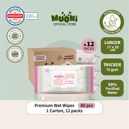 [CARTON SIZE] Premium Wet Wipes - Organic Formula (80’s x 12)