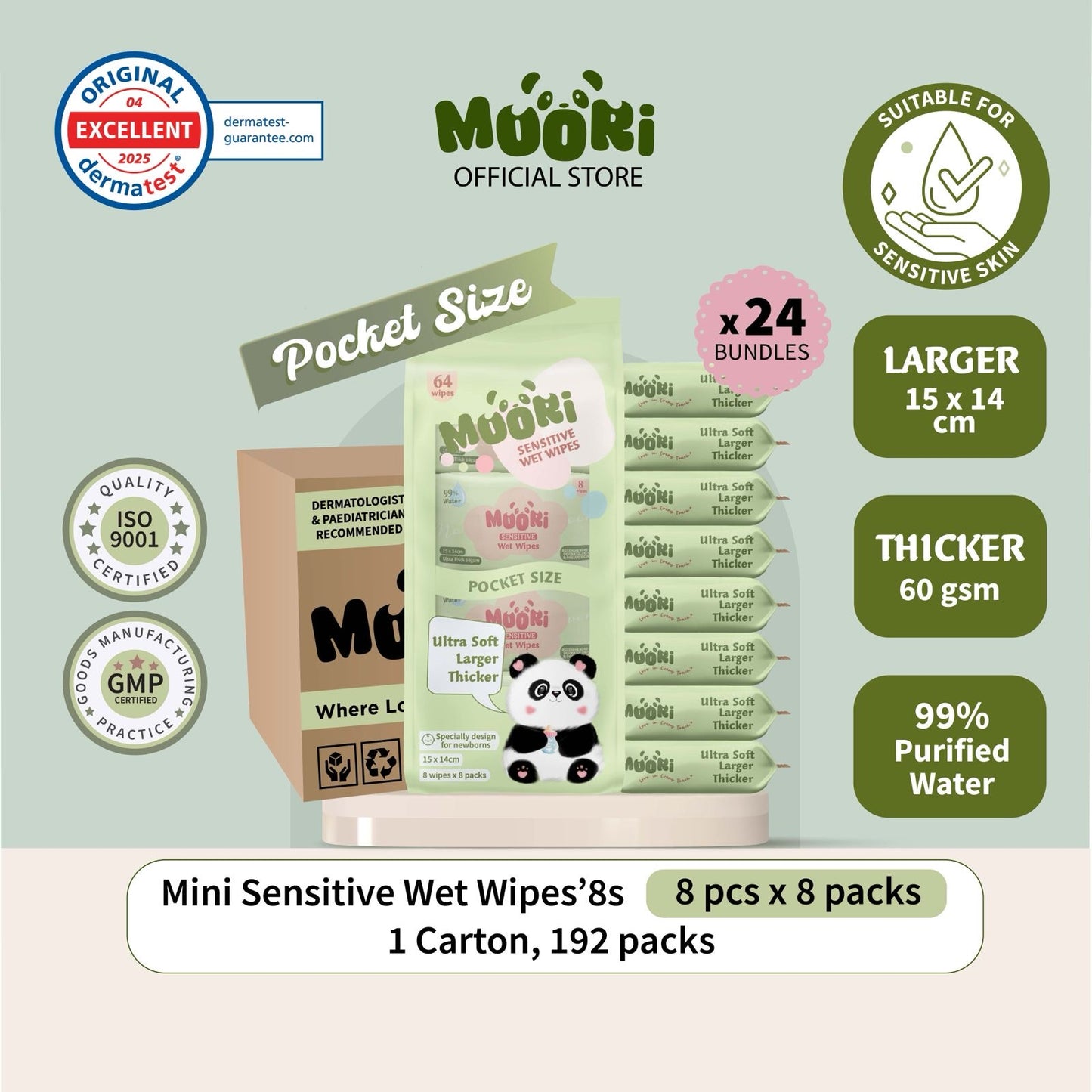 [CARTON SIZE] Mini Sensitive Wet Wipes (8’s x 192)
