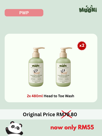 PWP - Gentle Head to Toe Wash 480ml x2
