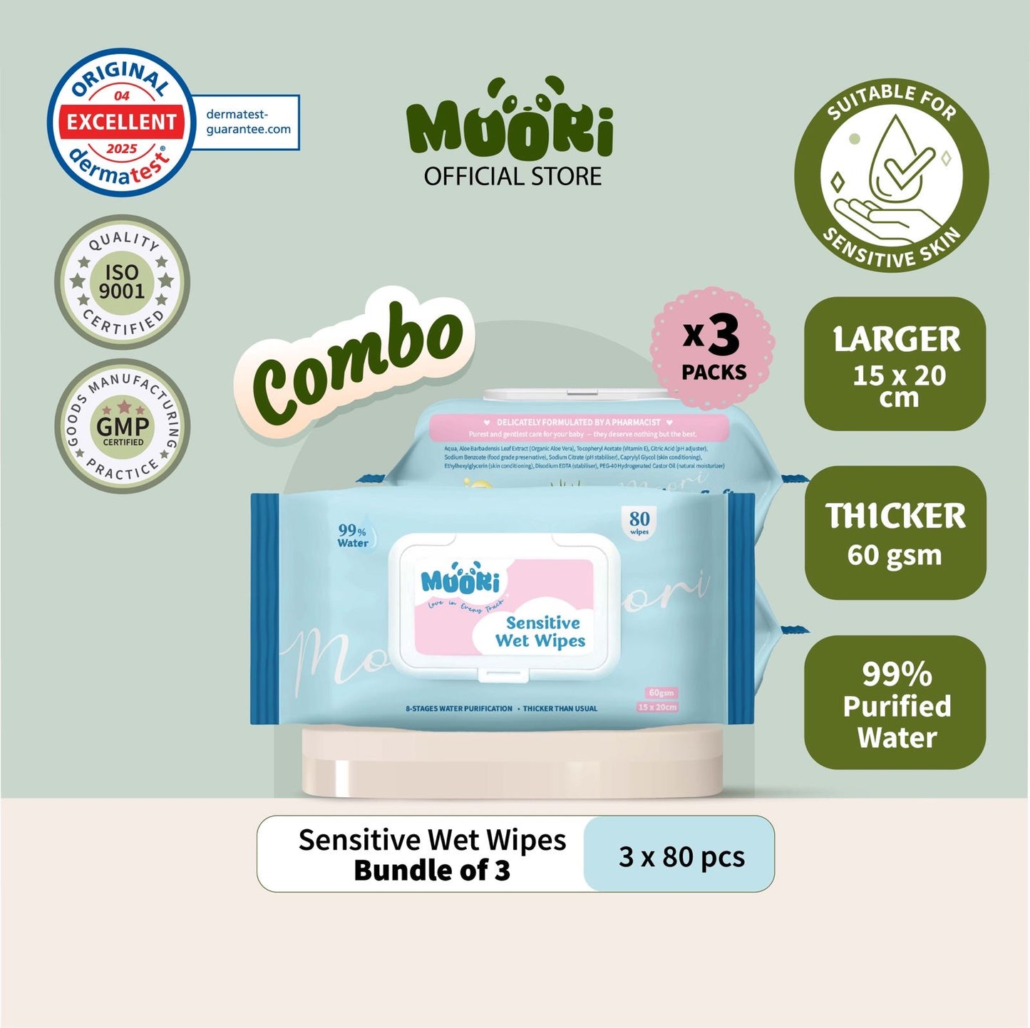 [COMBO] Sensitive Wet Wipes (80’s x 3)