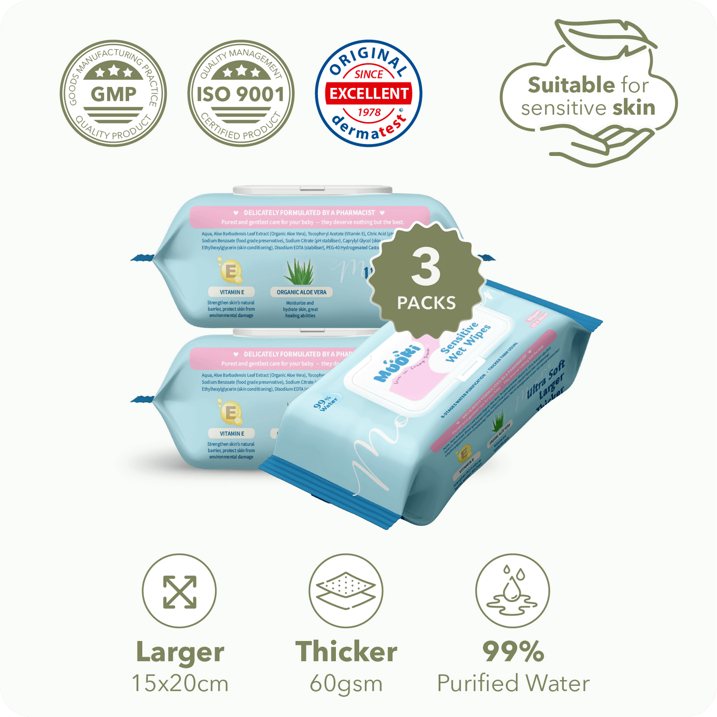 [COMBO] Sensitive Wet Wipes (80’s x 3)