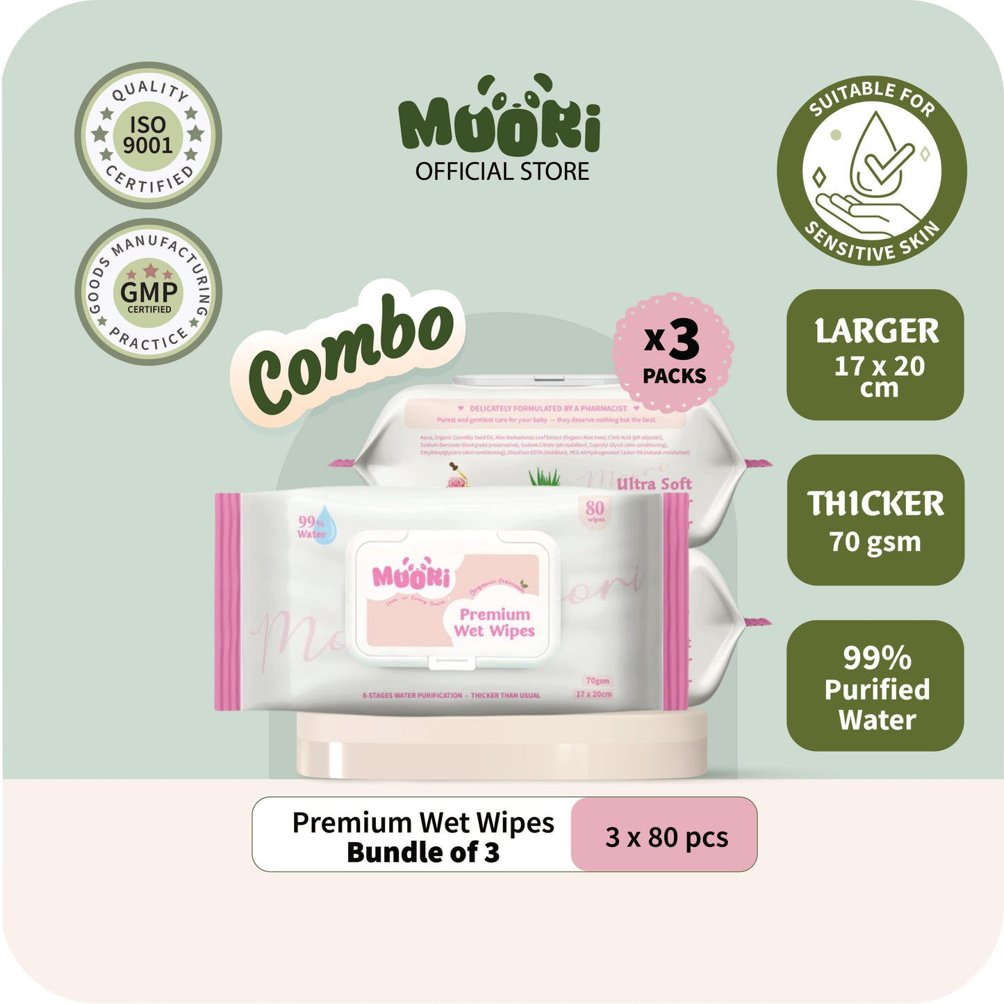 [COMBO] Premium Wet Wipes - Organic Formula (80’s x 3)
